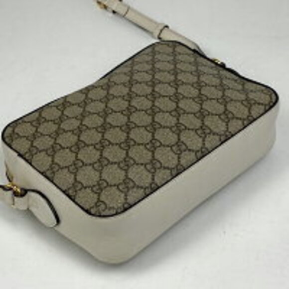 Gucci GG Horsebit Shoulder Bag Canvas Beige White - Picture 2 of 9